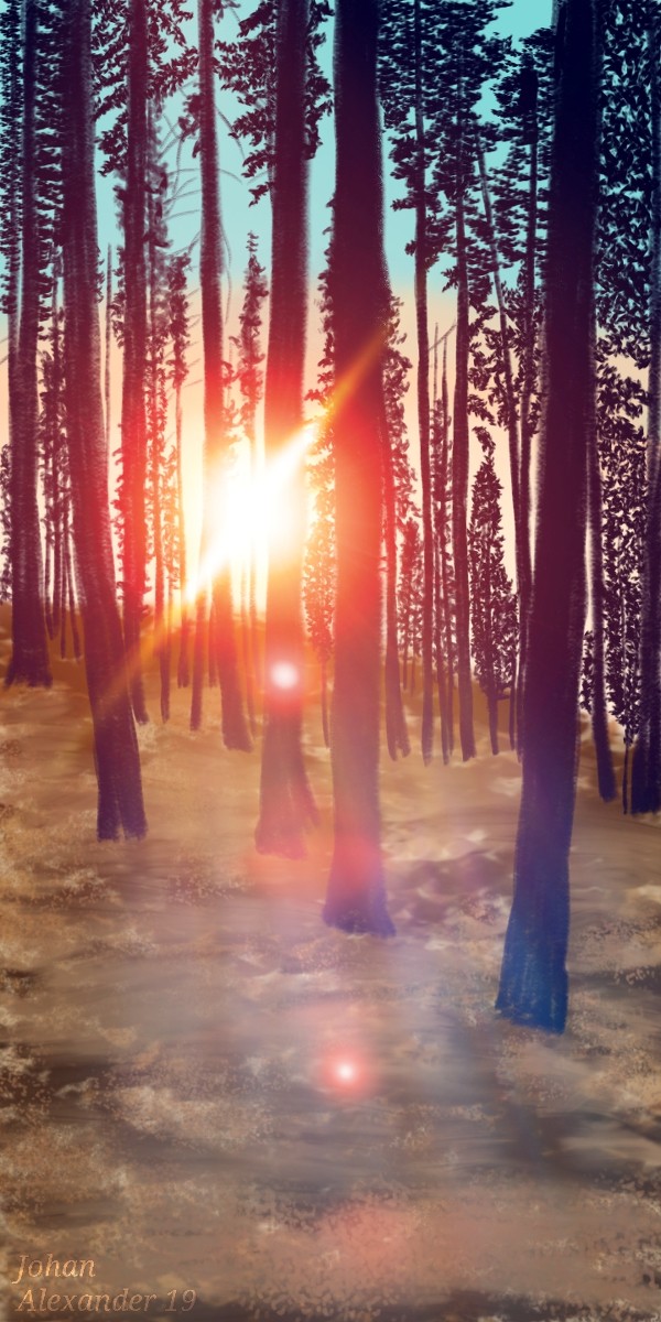 Digital painting of a forest