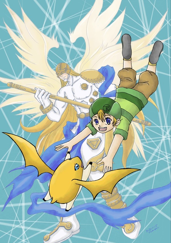 エンジェモンとパタモンとタケルくん