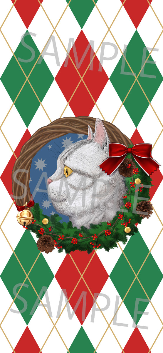 クリスマスリースと猫