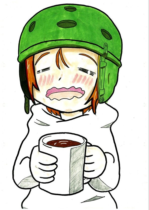 ココアを飲むヘルメットちゃん