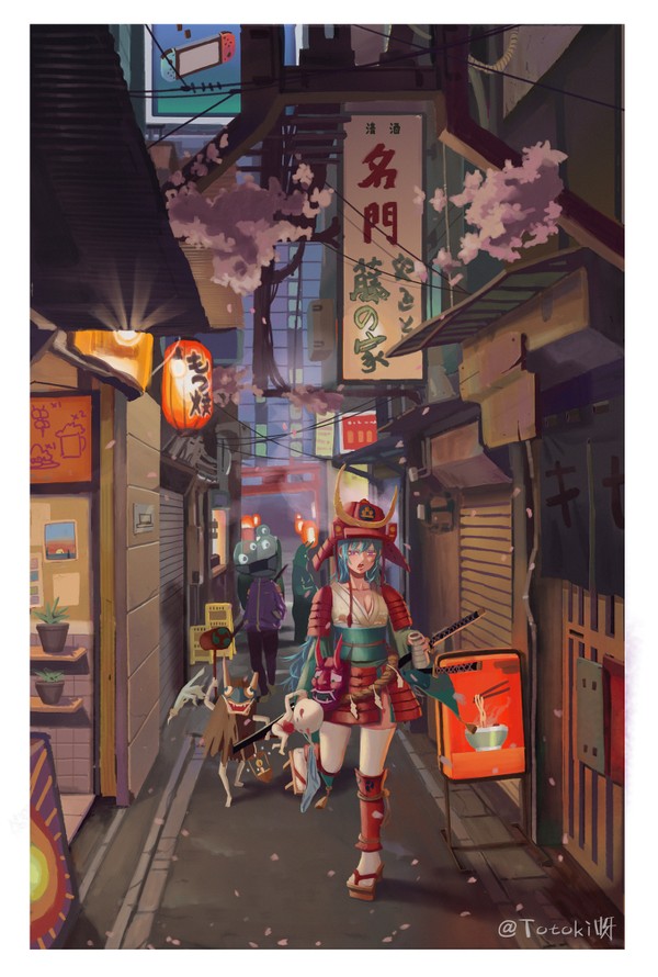 百鬼夜行，武士，桜の花，switch
