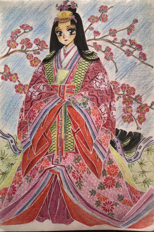 新春、裳着式の小姫と囲碁打つ大姫