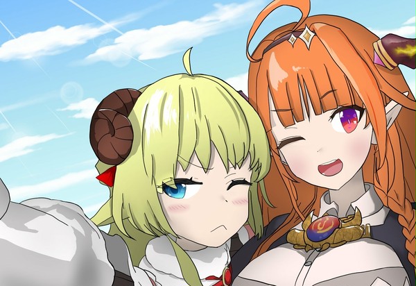 不満そうなわためぇと会長の自撮り風