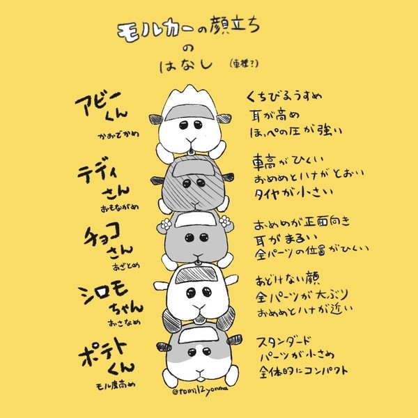 モルカーちゃんたちの顔の描き分け