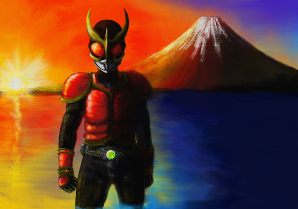 朝焼けに立つ戦士空我