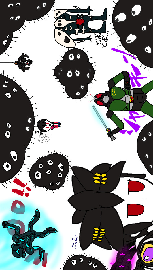 黒い人(？)に囲まれてるたそ