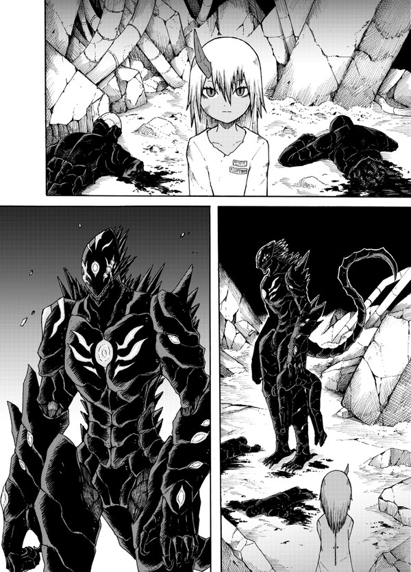 黒い怪物と角の少女