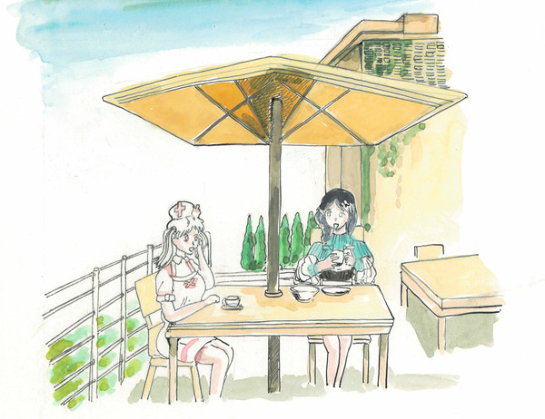 屋外でカフェ