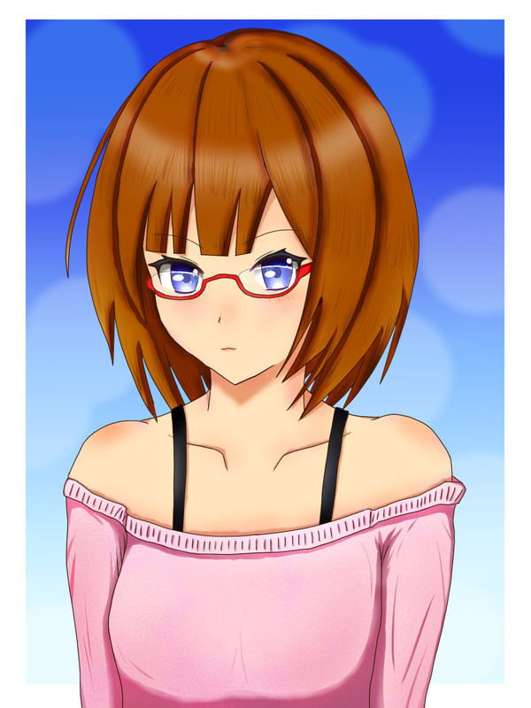 オフショルダーニットの眼鏡っ娘