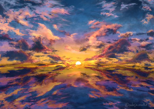 夕陽と水鏡