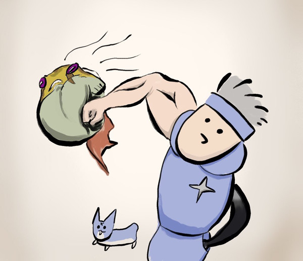 間違えて攻撃されたヒオウギカワズくん
