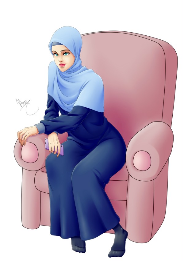 muslimah sitting on couch