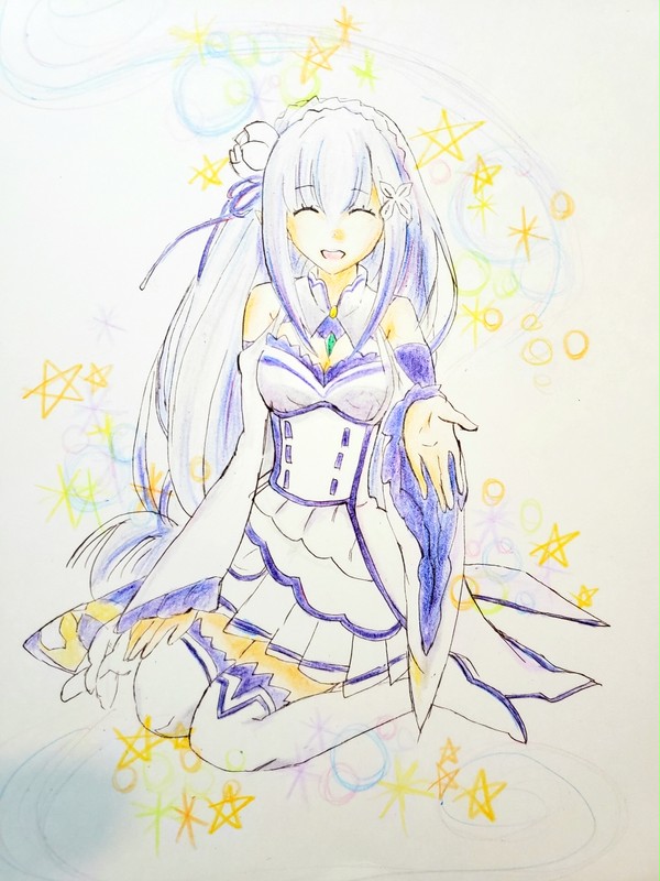 即席　エミリアさん色塗りました。