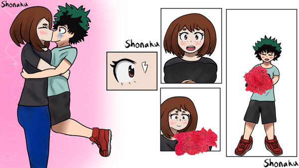 Tall Ochako ksses small Izuku