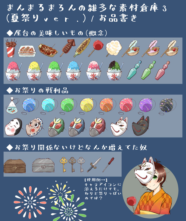 TRPG用フリーアイコン集（アイテムアイコン　夏祭りセット＋α）