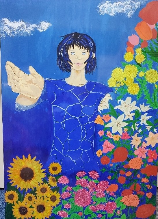 青い世界に彩く花