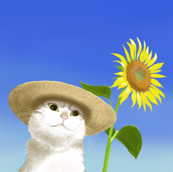 麦わら猫とひまわり