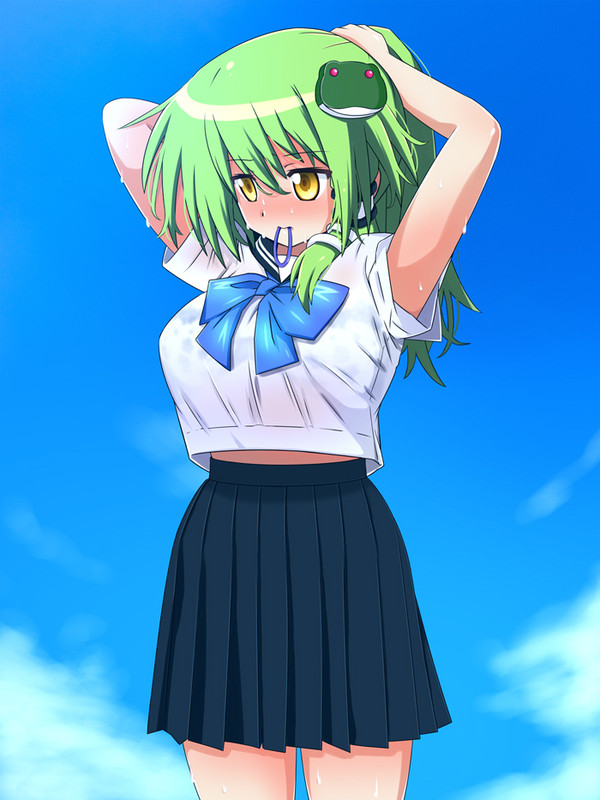 夏服セーラー汗だく咥えゴムポニテ脇腹チラ早苗さん!