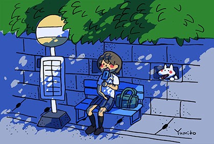 ８月１日、バス待ち。