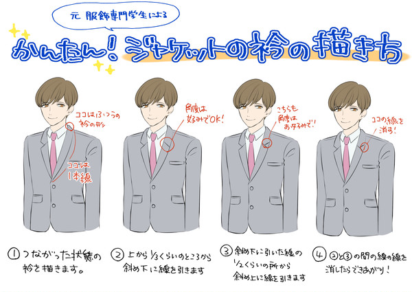 簡単なジャケットの衿の描き方
