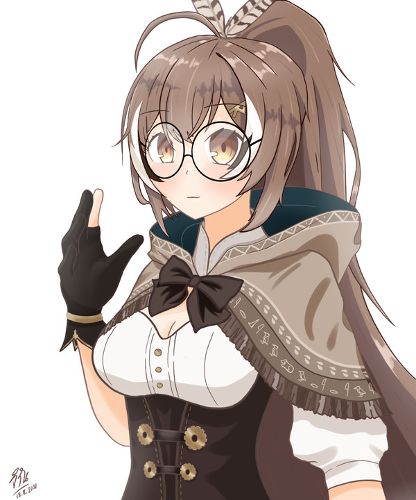 Trying glasses on Nanashi Mumei