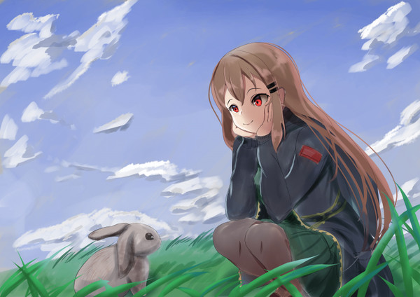 野原でウサギに出会ったマルフーシャ
