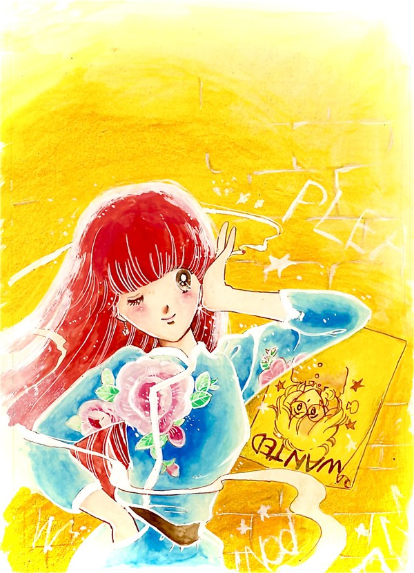 (習作)スクランブルゲームのイラストをサクラ絵の具で模写