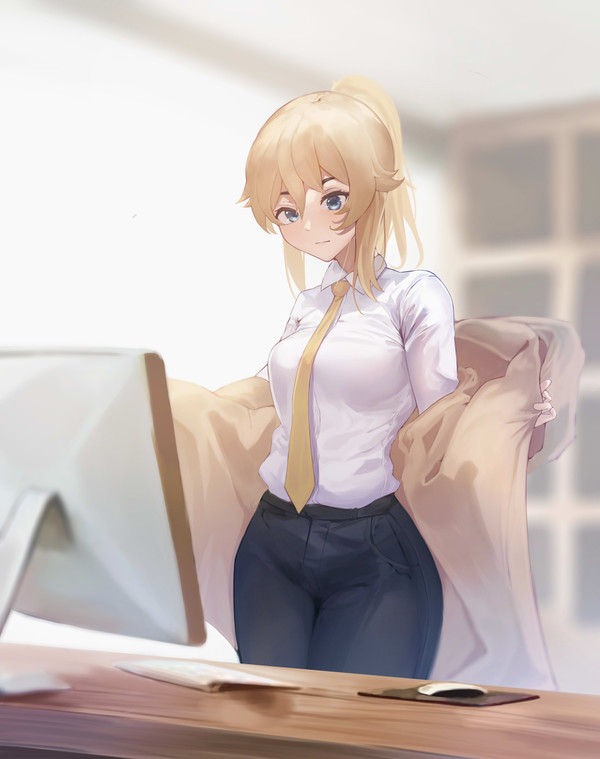 ジン(原神) は事務服を着ています