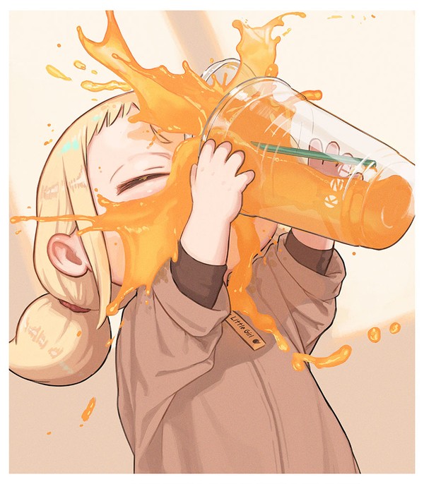 オレンジジュースに飲まれるようじょ