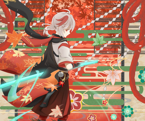 紅葉を吹く松籟の風