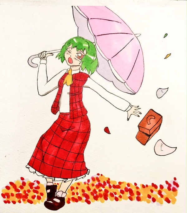 強風に煽られる幽香
