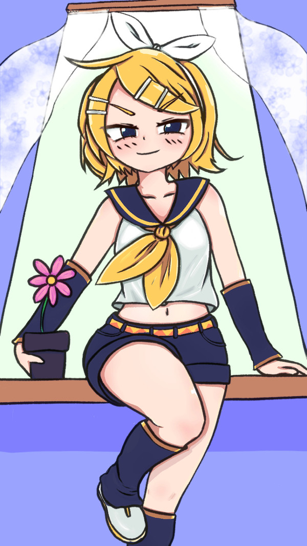 「わたしも窓辺を彩る一輪の華なんだが？」(鏡音リン)