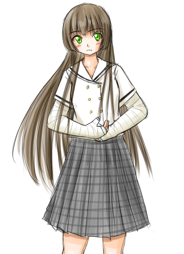 両腕ギプスの女子高生 (落書き)