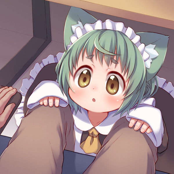 膝の上からもっとかまってと無言の圧をかける猫耳ロリメイド