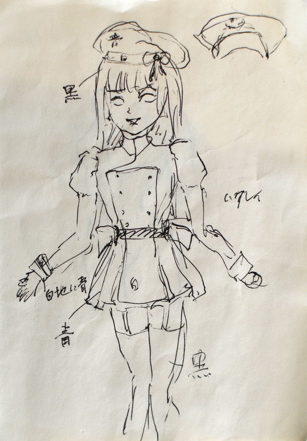 キャラクターと衣装のラフ