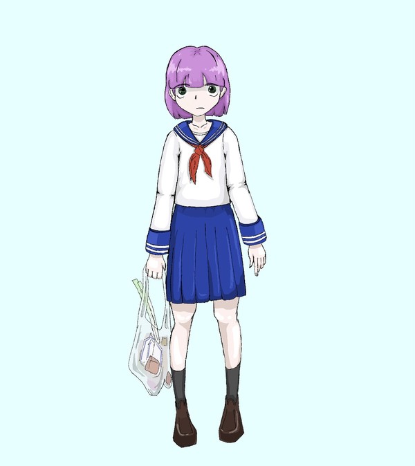 anime girl with groceries