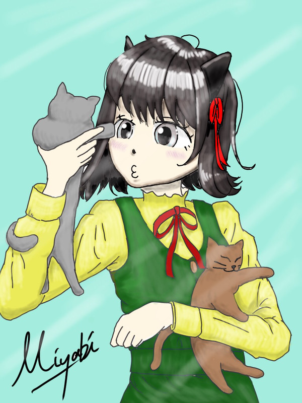 女の子と猫