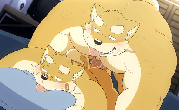 🐶「ほら、もっと父ちゃんにお尻寄せて~💕」