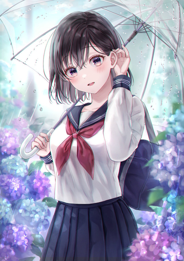 紫陽花と女の子