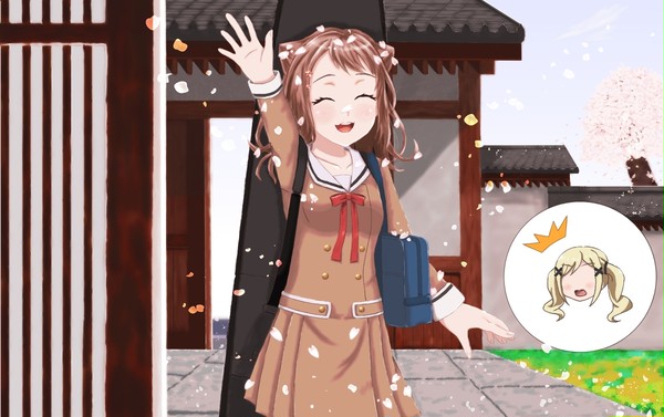 桜の花びらまみれでお迎え
