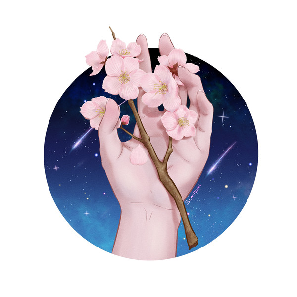 手と桜