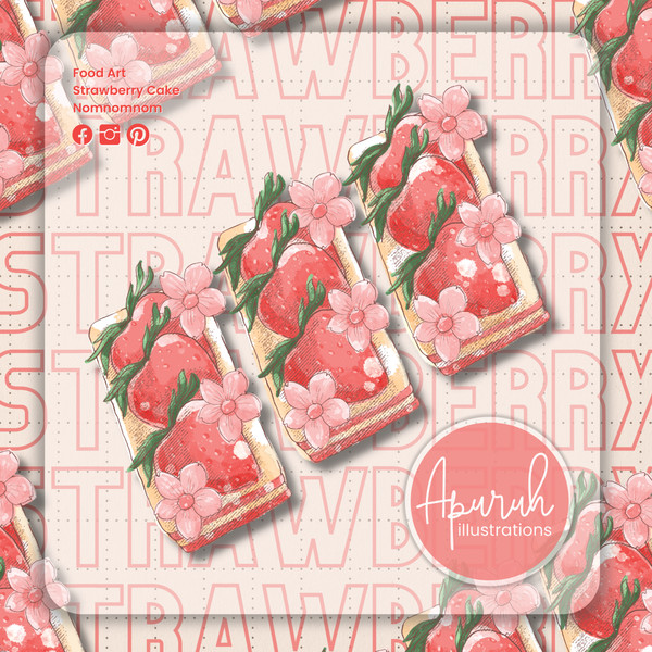 Strawberry Cake Watercolor