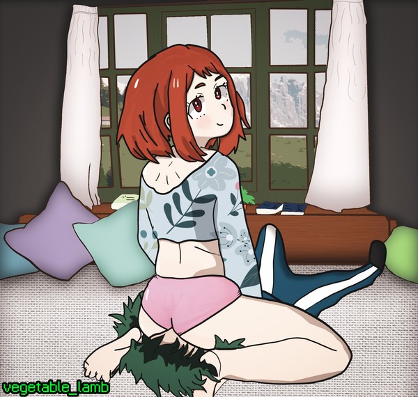 ochako & deku face sitting