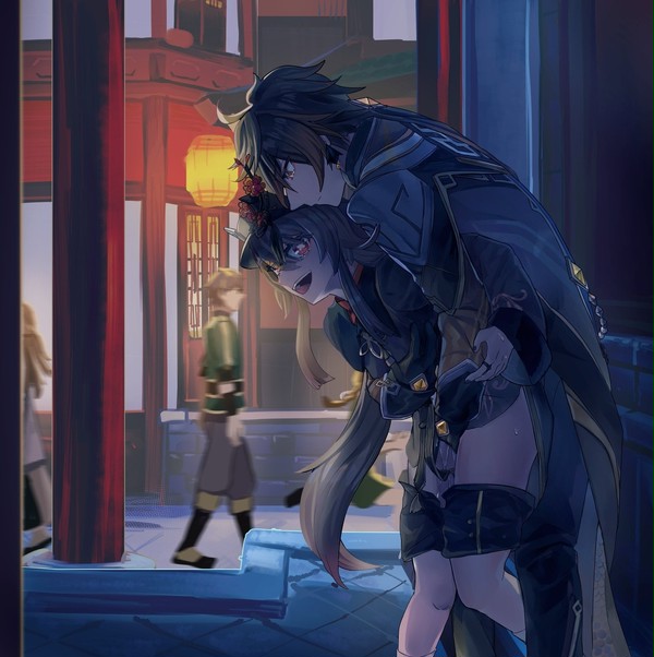 Hutao x Zhongli public fingering
