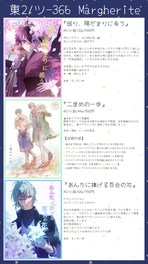 7/23ブラネロオンリー『長銃を置いて食事でも』お品書き