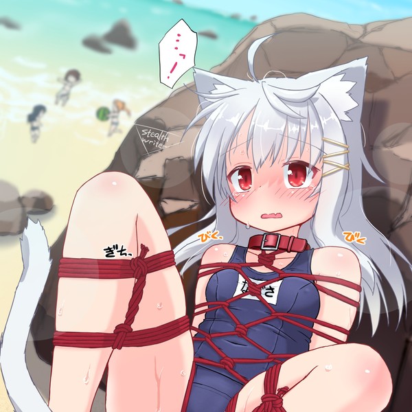 うちの子と浜辺