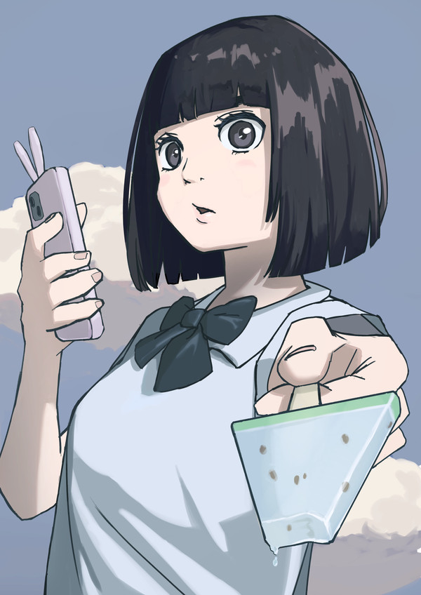 食べかけのスイカバーを一口くれるJK