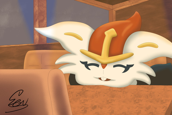 Cinderace at the cafeteria
