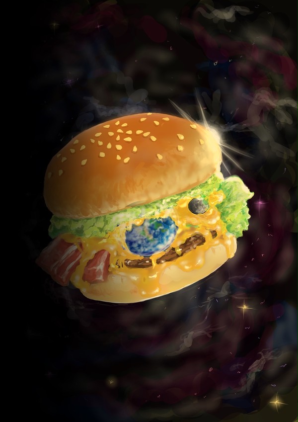 地球と月見バーガー