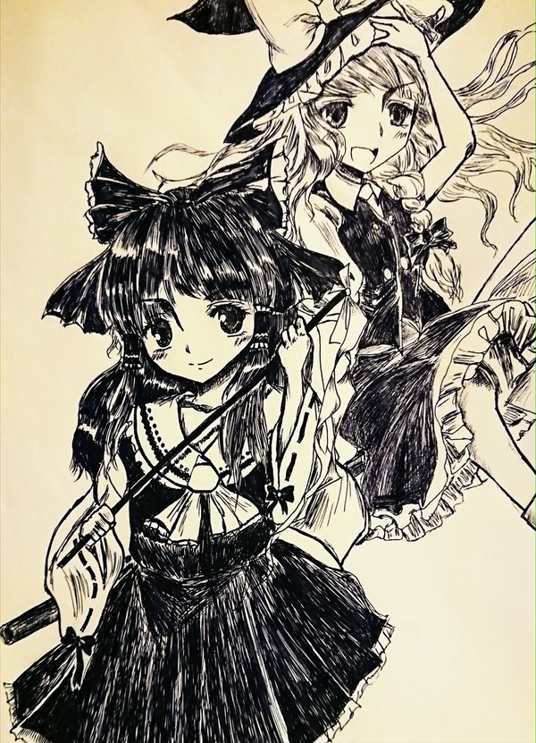 モノクロな霊夢と魔理沙